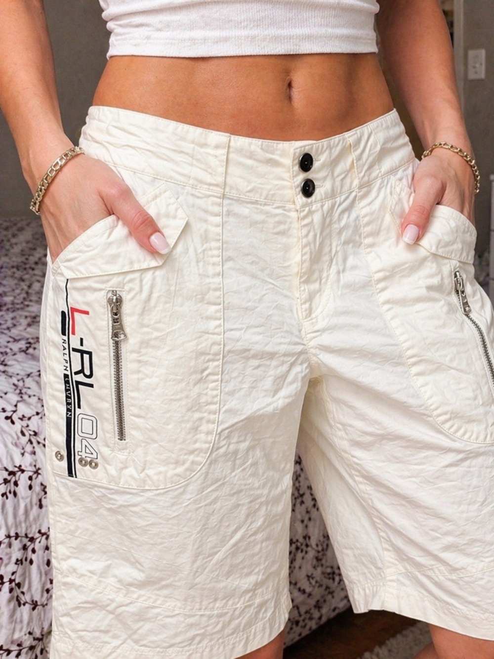 Lauren by Ralph Lauren White Capri Cargo Zip Pocket Utility Bermuda Shorts Sz 12 - Picture 3 of 12